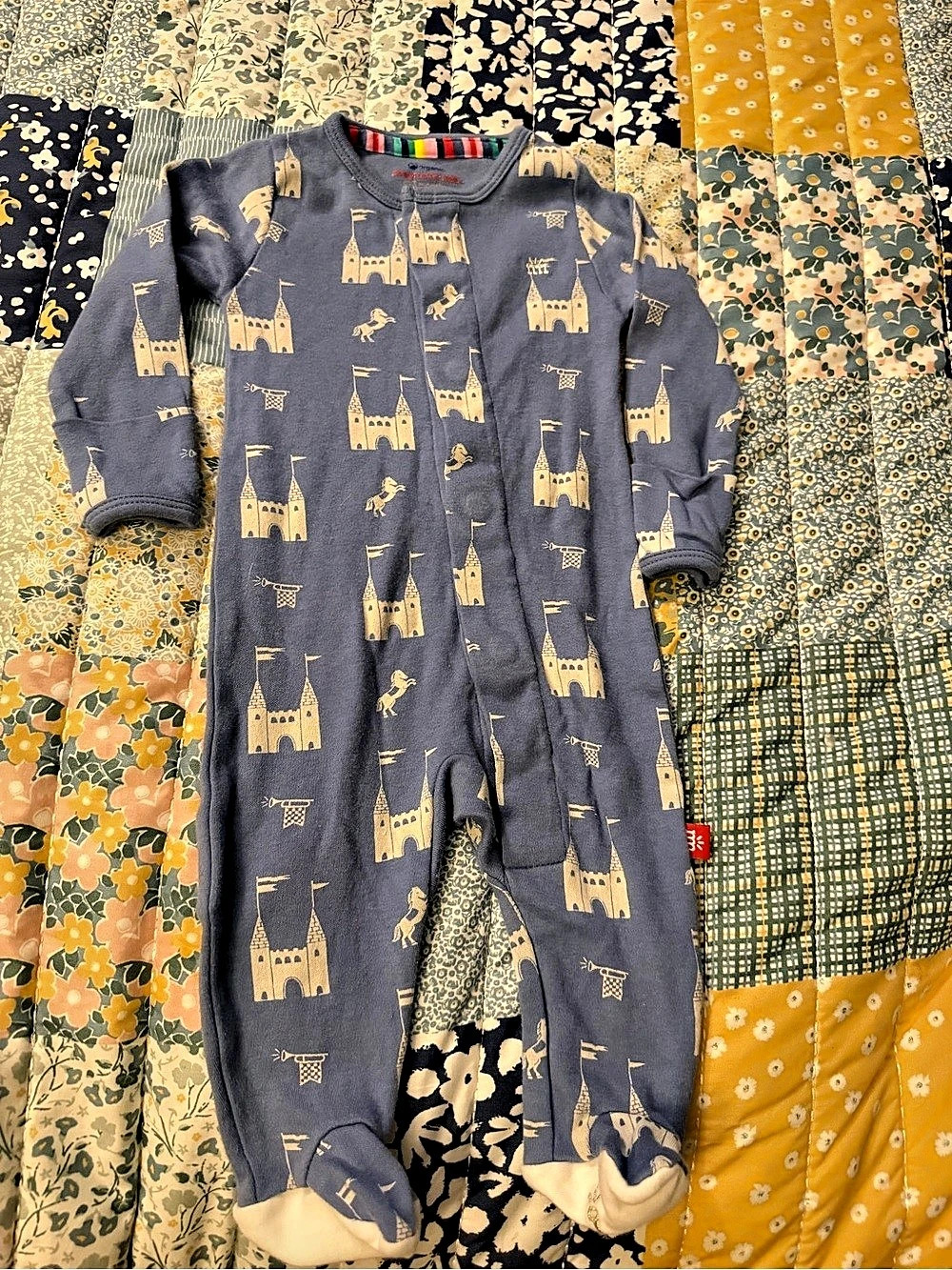 Magnetic Me Good Knight Organic Cotton Magnetic Footie Gray & Yellow Baby 0-3M